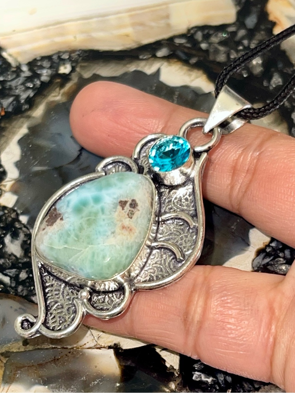 Large Caribbean Larimar Crystal Pendant 2 1/2”